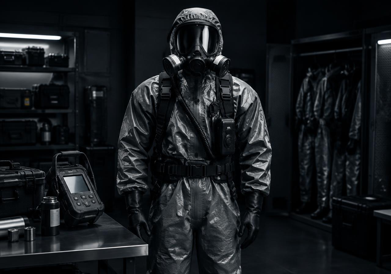 CBRN protective suit, respirator and detection equipment